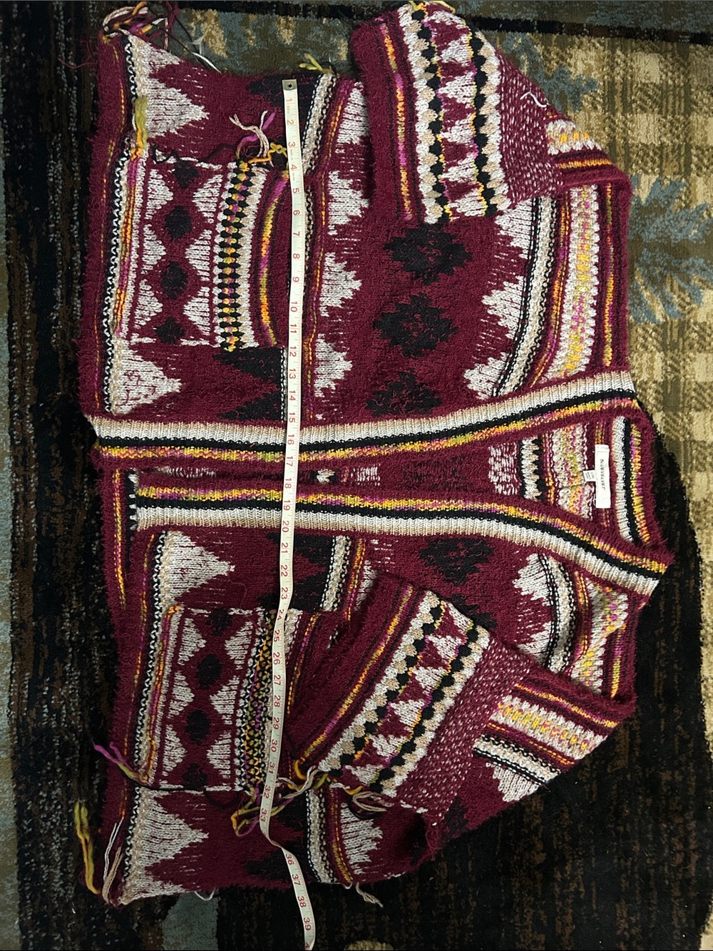 Maroon Fair Isle Zip Cardigan with Multicolor Accents